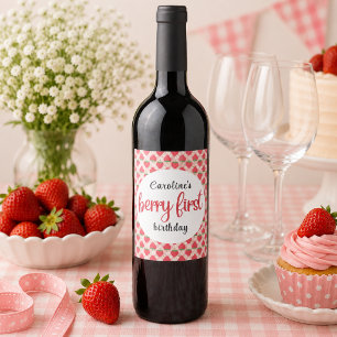 Berry Sweet Strawberry 1. Geburtstag Party Weinetikett