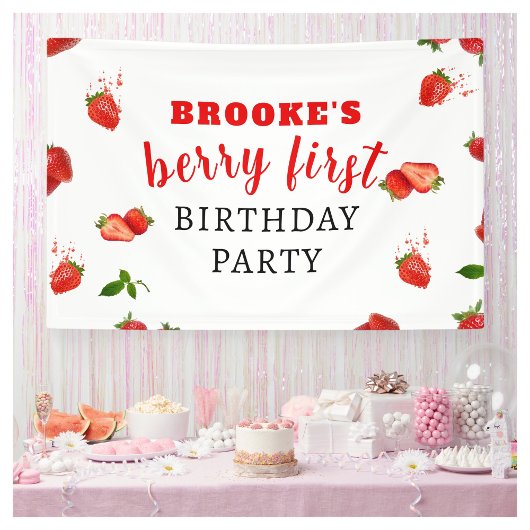 Berry Sweet Strawberry 1. Geburtstagsbanner Banner