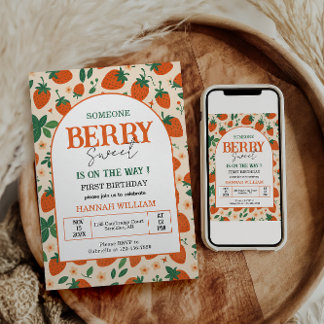 Berry Sweet Strawberry 1. Geburtstagsfeier Einladung