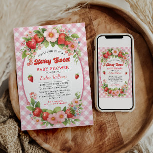 Berry Sweet Strawberry 1. Geburtstagsfeier Einladung