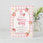 Berry Sweet Strawberry 1st Birthday Invitation Einladung (Stehend Vorderseite)