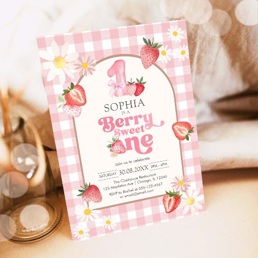Berry Sweet Strawberry 1st Birthday Invitation Einladung