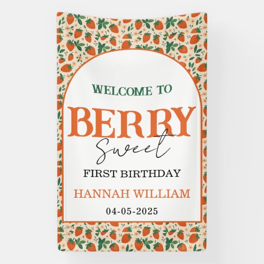 Berry Sweet Strawberry 1st Birthday Party Banner (Vertikal)