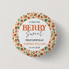 Berry Sweet Strawberry 1st Birthday Party Button