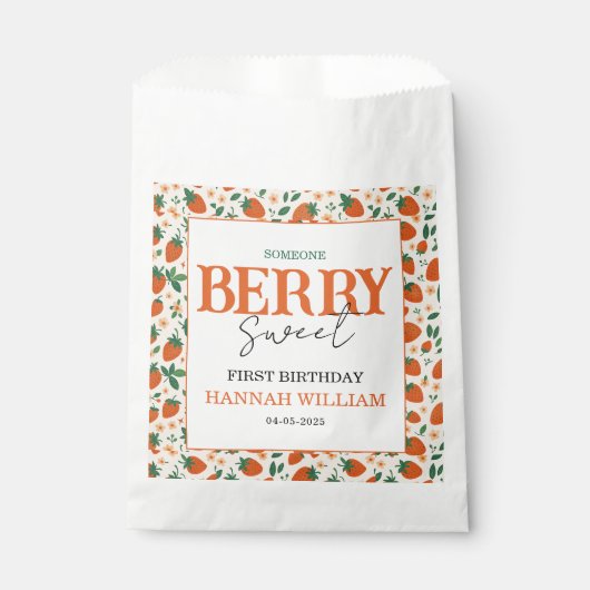 Berry Sweet Strawberry 1st Birthday Party Geschenktütchen (Vorderseite)