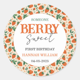 Berry Sweet Strawberry 1st Birthday Party Runder Aufkleber