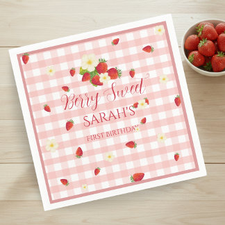 Berry Sweet Strawberry 1st Birthday Party Serviette