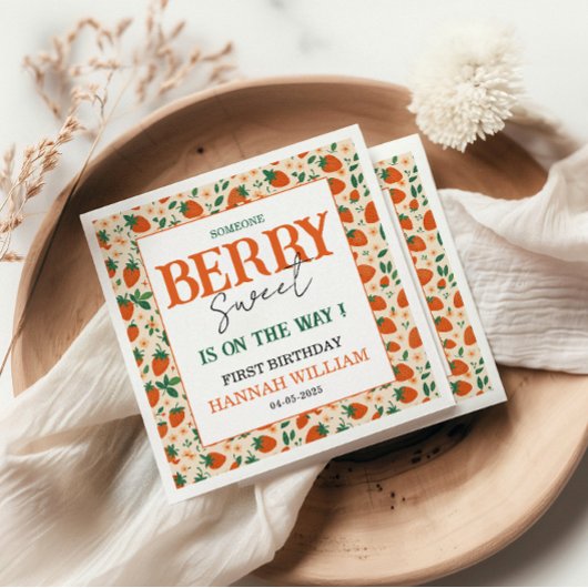 Berry Sweet Strawberry 1st Birthday Party Serviette