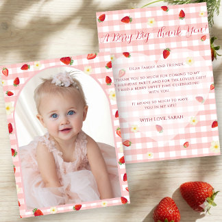 Berry Sweet Strawberry 1st Birthday Photo Dankeskarte