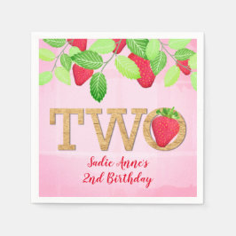 Berry Sweet Strawberry 2nd Birthday Girl Rustic Na Serviette