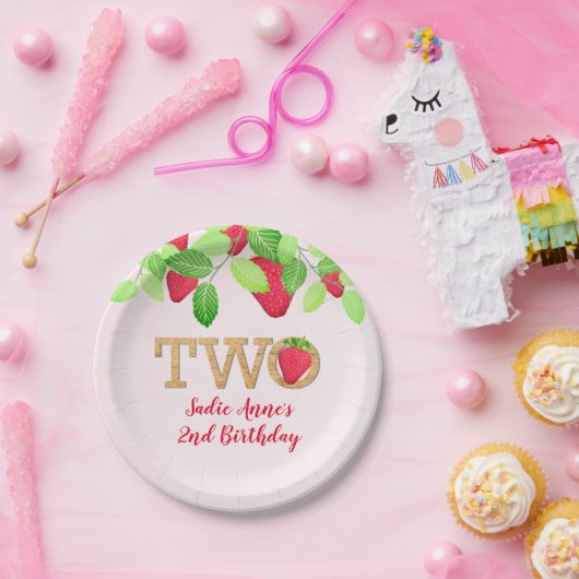 Berry Sweet Strawberry 2nd Birthday Girl Rustic Pappteller (Party)