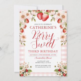Berry Sweet Strawberry 3. Geburtstag Party Floral Einladung
