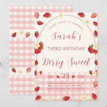 Berry Sweet Strawberry 3. Geburtstagseinladung