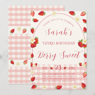 Berry Sweet Strawberry 3. Geburtstagseinladung