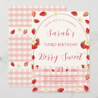 Berry Sweet Strawberry 3. Geburtstagseinladung