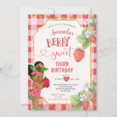 Berry Sweet Strawberry African Girl 3. Geburtstag Einladung (Vorderseite)