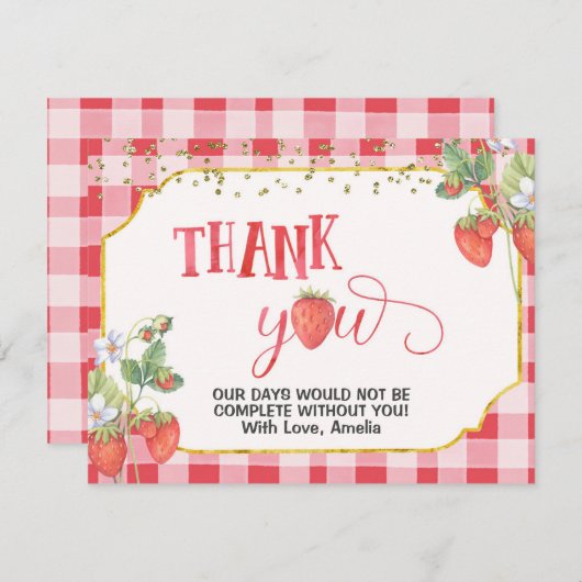 Berry Sweet Strawberry Aquarell Danke Karte (Vorne/Hinten)