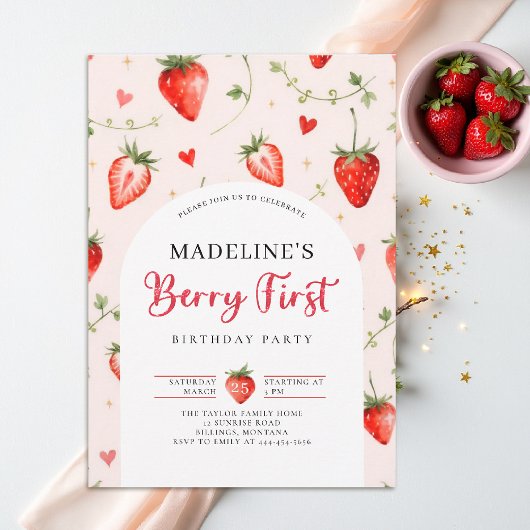 Berry Sweet Strawberry Arch Summer 1st Birthday Einladung