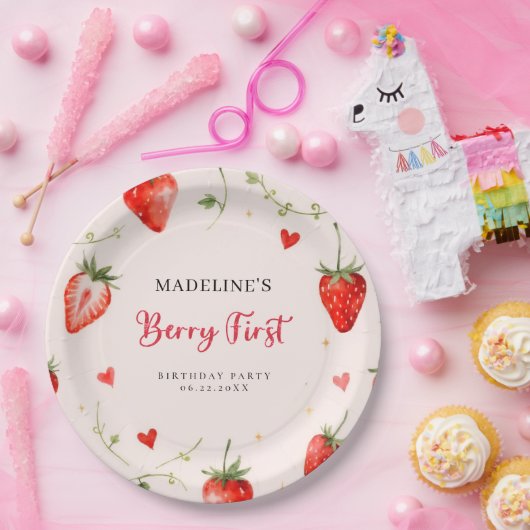 Berry Sweet Strawberry Arch Summer 1st Birthday Pappteller (Party)