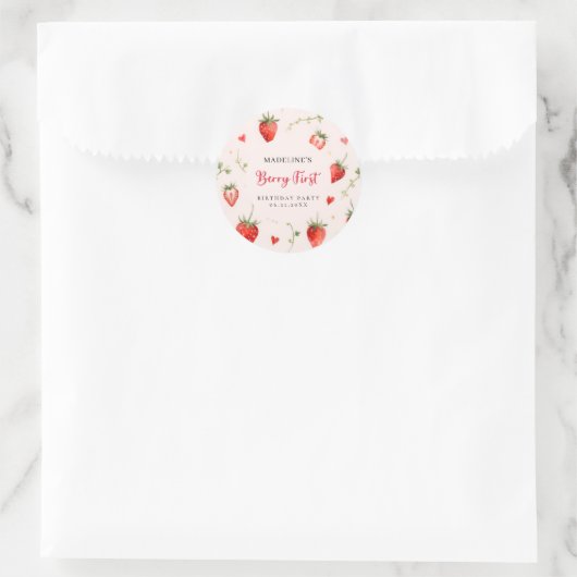 Berry Sweet Strawberry Arch Summer 1st Birthday Runder Aufkleber (Tasche)