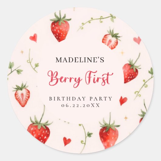 Berry Sweet Strawberry Arch Summer 1st Birthday Runder Aufkleber (Vorderseite)