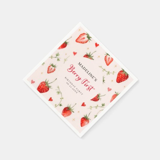 Berry Sweet Strawberry Arch Summer 1st Birthday Serviette (Ecke)