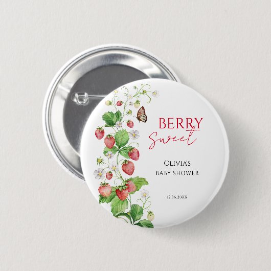 Berry Sweet Strawberry Baby Shower Button (Vorne & Hinten)