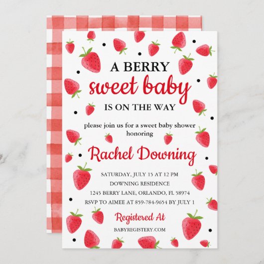 Berry Sweet Strawberry Baby Shower Einladung (Vorne/Hinten)