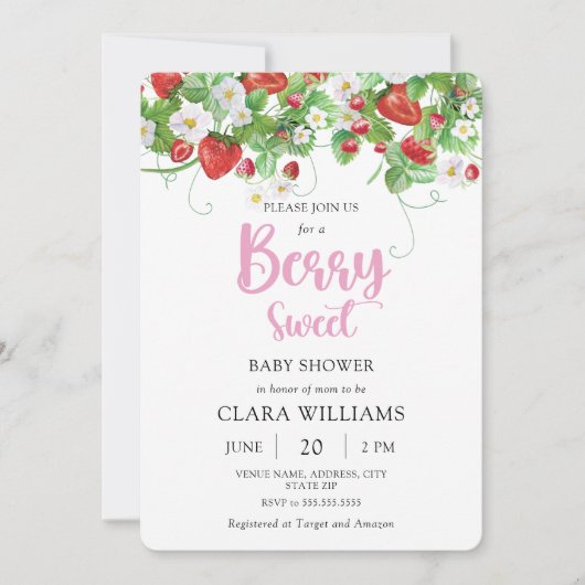Berry Sweet Strawberry Baby Shower Einladung (Vorderseite)