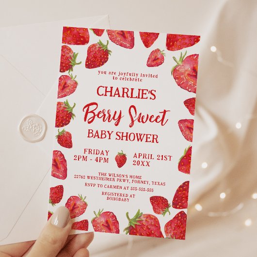 Berry Sweet Strawberry Baby Shower Einladung