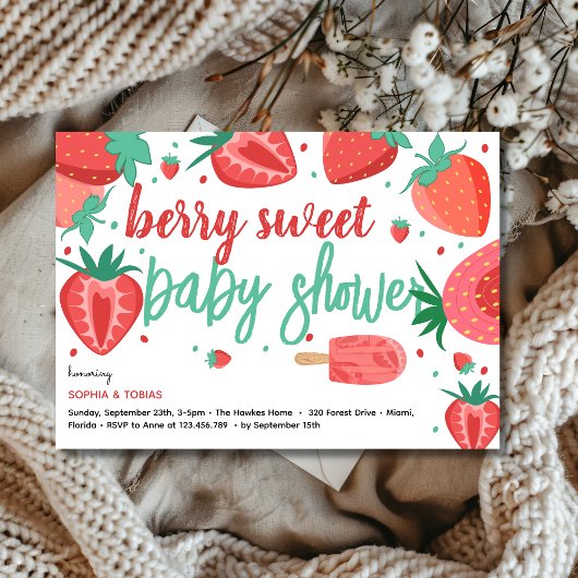 Berry sweet strawberry baby shower einladung