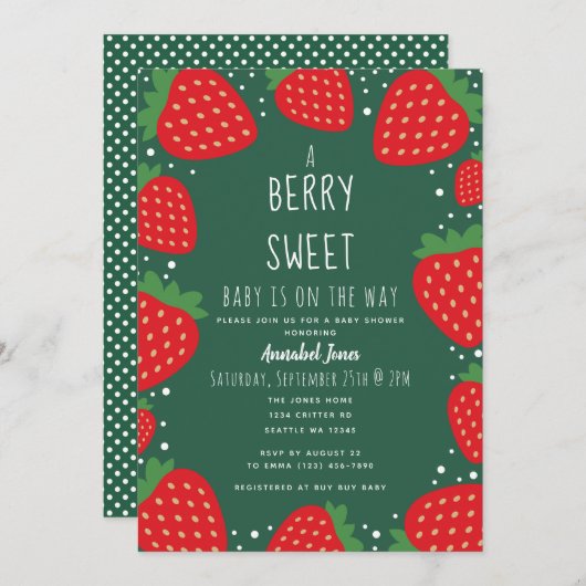 Berry Sweet Strawberry Baby Shower Einladung (Vorne/Hinten)