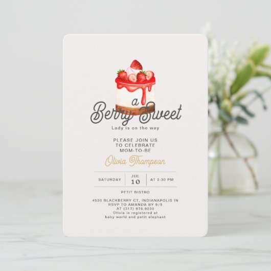 Berry Sweet Strawberry Baby Shower Einladung (Stehend Vorderseite)
