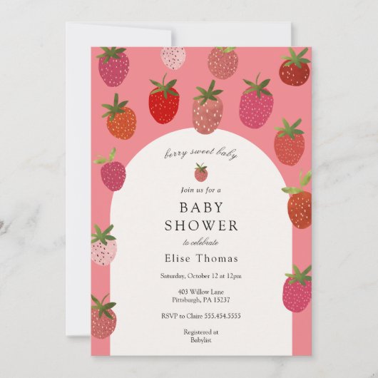 Berry Sweet Strawberry Baby Shower Einladung (Vorderseite)