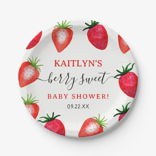 Berry Sweet Strawberry Baby Shower Pappteller (Vorderseite)