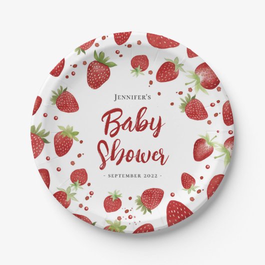 Berry Sweet Strawberry Baby Shower Pappteller (Vorderseite)
