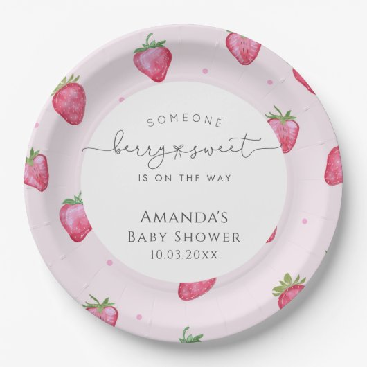 Berry Sweet Strawberry Baby Shower Pappteller (Vorderseite)