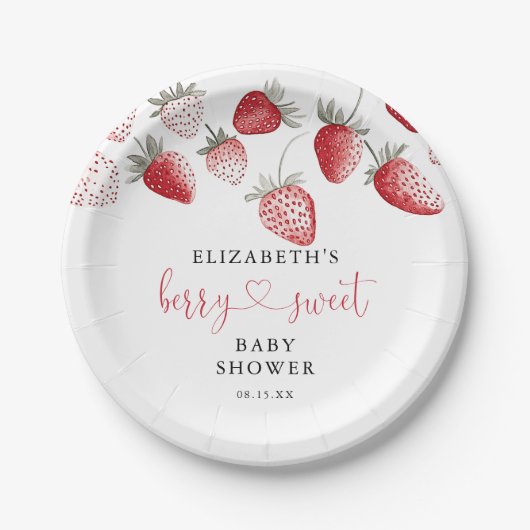 Berry Sweet Strawberry Baby Shower Pappteller (Vorderseite)