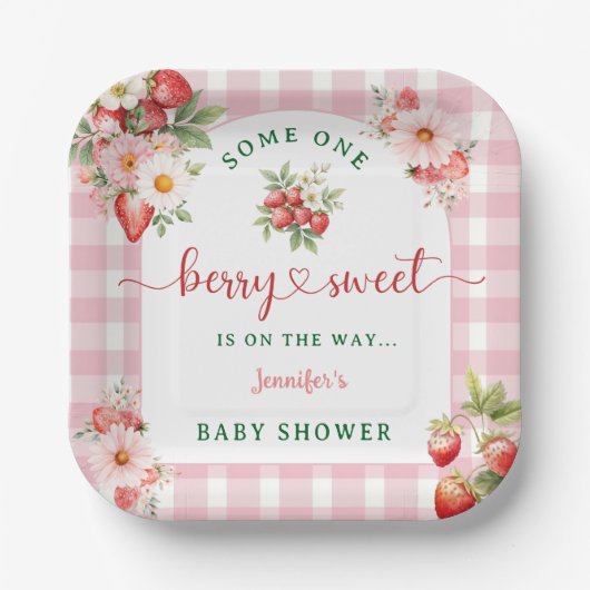 Berry Sweet Strawberry Baby Shower Pappteller (Vorderseite)