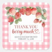 Berry Sweet Strawberry Baby Shower Quadratischer Aufkleber (Vorderseite)