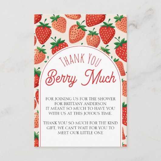 Berry Sweet Strawberry Baby Shower Vielen Dank Begleitkarte (Vorderseite)