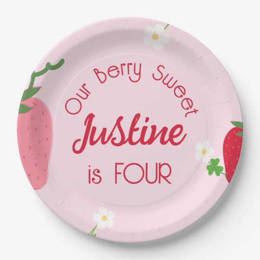 Berry Sweet Strawberry Birthday any Age Party Pappteller (Vorderseite)