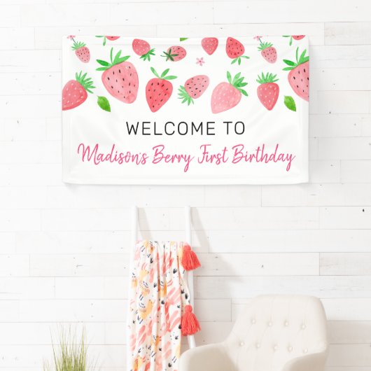 Berry Sweet Strawberry Birthday Banner (Insitu)