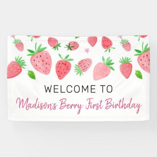 Berry Sweet Strawberry Birthday Banner (Horizontal)