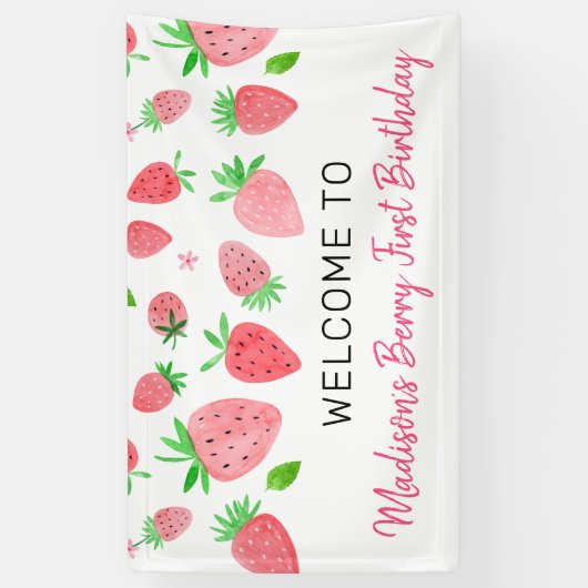 Berry Sweet Strawberry Birthday Banner (Vertikal)