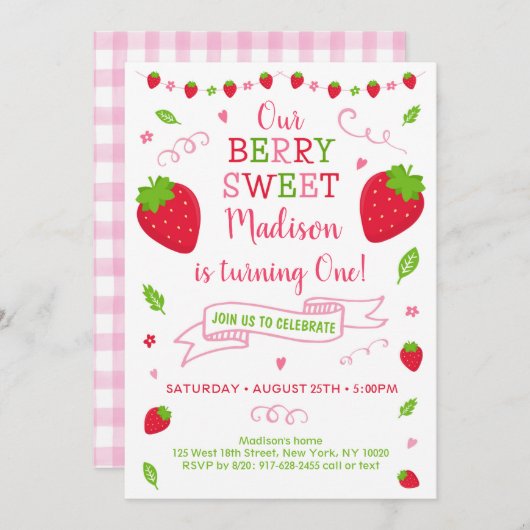 Berry Sweet Strawberry Birthday Einladung (Vorne/Hinten)
