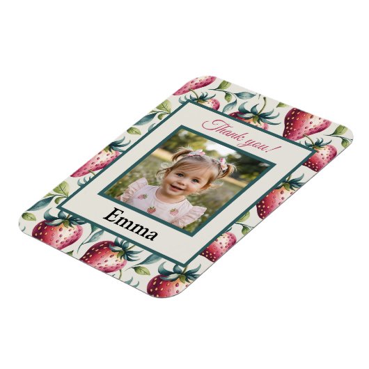 Berry Sweet Strawberry Birthday Foto Name Magnet (Linke Seite)