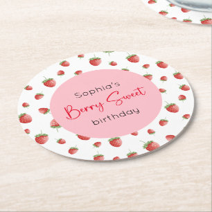 Berry Sweet Strawberry Birthday Runder Pappuntersetzer