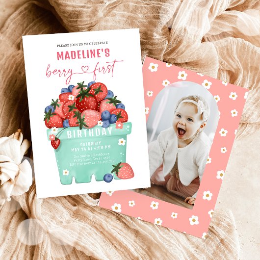 Berry Sweet Strawberry Blueberry Erster Geburtstag Einladung