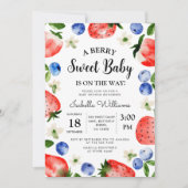 Berry Sweet Strawberry Blueberry Girl Babydusche Einladung (Vorderseite)